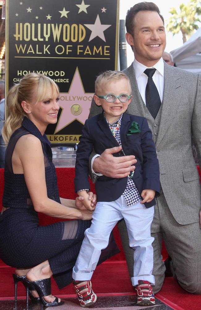 Faris with her son Jack Pratt and ex-husband Chris Pratt at the Chris Pratt Walk Of Fame Star Ceremony in Hollywood, California. Picture: Jesse Grant / Getty Images.