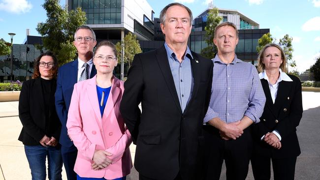 Executive director of LELAN Ellie Hodges, Dr Patrick Clarke, Adjunct Associate Professor Elizabeth Dabars, John Mendoza, Dr Mark Morphett and Bernadette Mulholland. Picture: Mark Brake