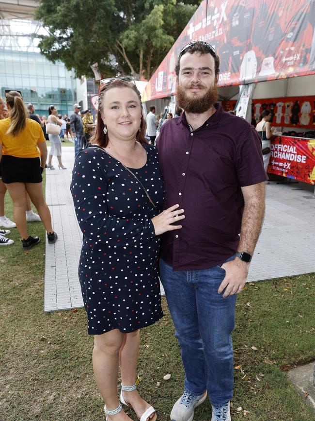 Sarah Pearson and Nik Gentry at the Ed Sheeran concert at Suncorp Stadium. Picture: Josh Woning