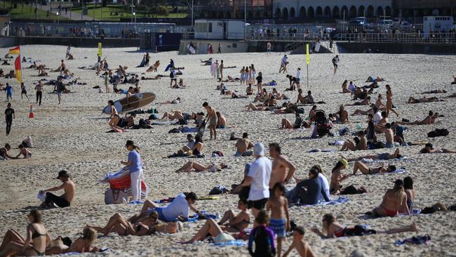 With glorious weather in Sydney yesterday, Sydney’s Bondi Beach was packed. Picture: NCA NewsWire / Christian Gilles