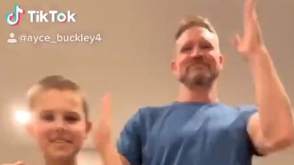 Nathan Buckley and son Ayce in action during their TikTok. Picture: TikTok