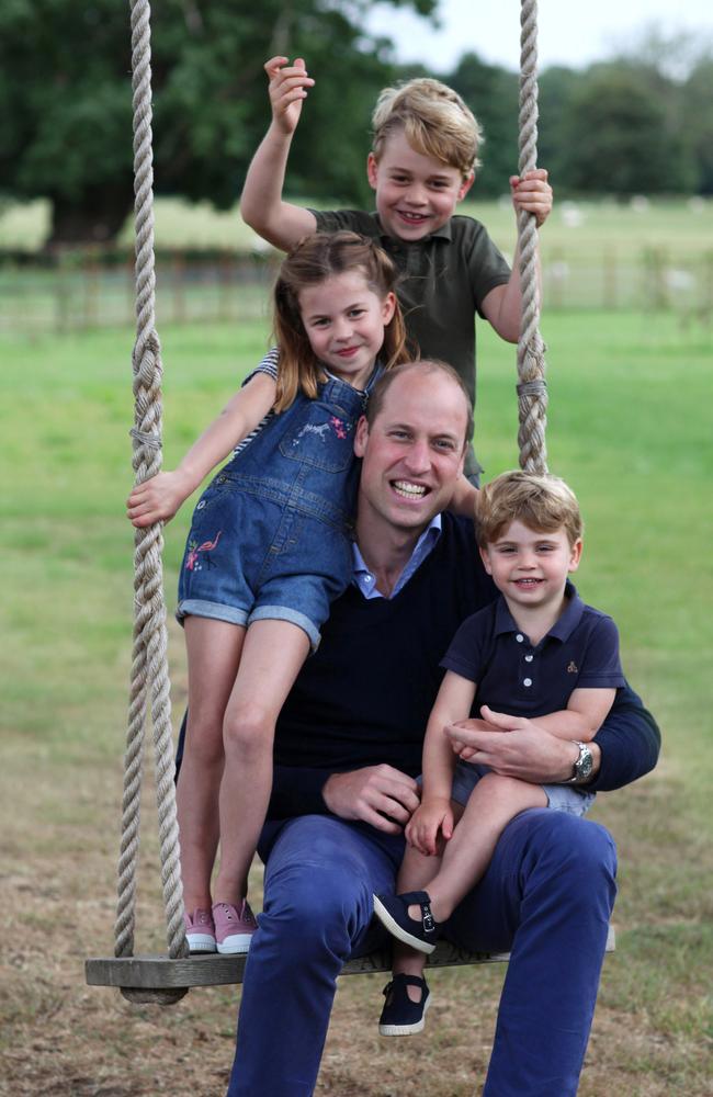 Prince William with Prince George, Princess Charlotte and Prince Louis. Picture: The Duchess of Cambridge/Kensington Palace via Getty