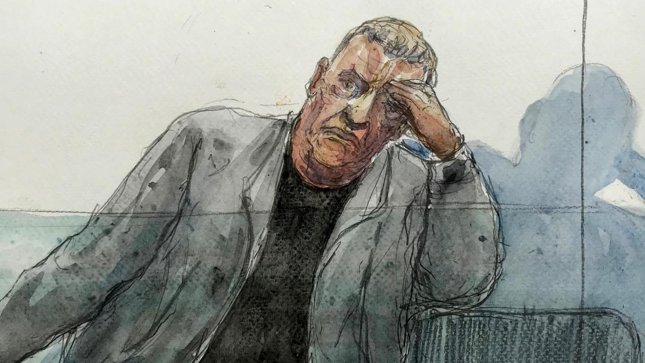 This court sketch made on September 11, 2024 shows Dominique Pelicot in court. (Photo by Benoit PEYRUCQ / AFP)