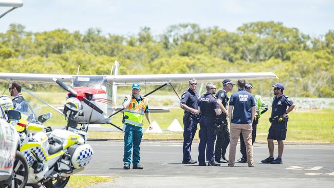 Multiple emergency teams gathered at Redcliffe airport. Picture: Richard Walker