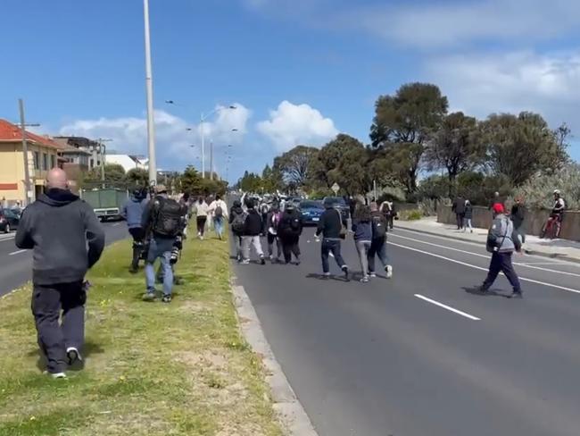 Protesters spilt out onto Beach Rd. Picture: Olivia Jenkins