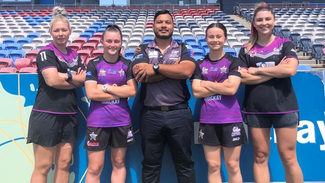 Tina Hancock, Casey Manzelmann, Cutters Women's Academy coach Marco Peters, Jessica Doring and Maggie Brosnan at BB Print Stadium.