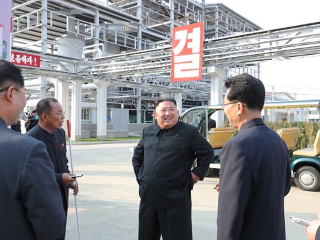 Kim Jong-un attends a ribbon cutting event at the Sunchon fertiliser factory. Picture: KCNA