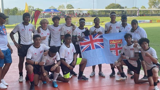 NSW Fijian Junior Under 16s celebrating after their maiden Hottest 7s title. Picture: Darcy Jennings