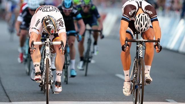 Andre Greipel and Marcel Kittel battle for the People's Choice Classic, which Kittel won. Picture: Sarah Reed 