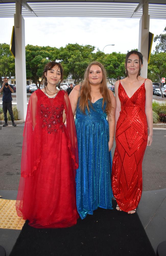 Zoe Austin, Sophia Hickey and Kirra Watts at the Burnside State High School formal 2024.