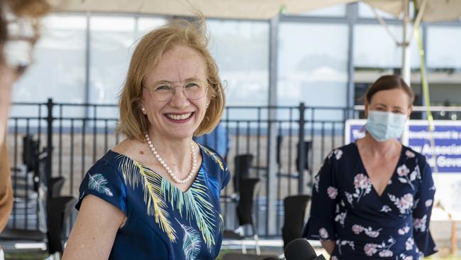 Chief Health Officer Dr Jeannette Young and Health Minister Yvette D'ath at the Mackay Showgrounds Vaccination Hub on Thursday. Picture: Michaela Harlow