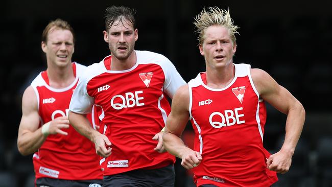 Isaac Heeney (right) is a key to the Swans’ 2018 chances. Picture: Brett Costello