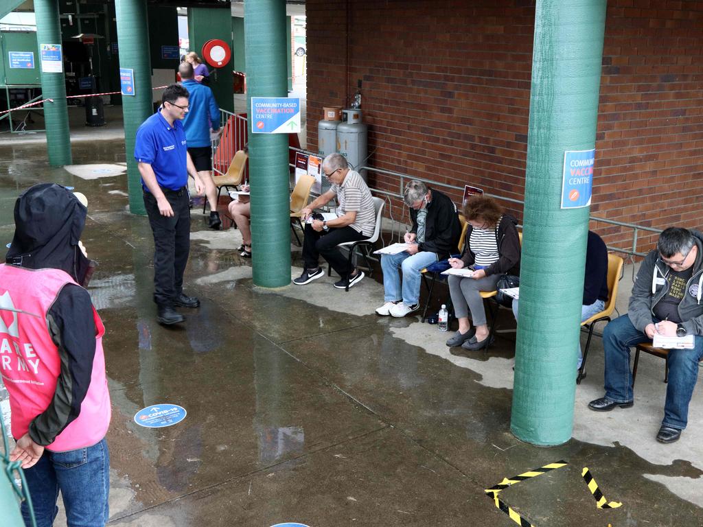 The Rocklea Showgrounds Vaccination Hub for Queenslanders wanting to receive the Covid-19 jab. Picture David Clark