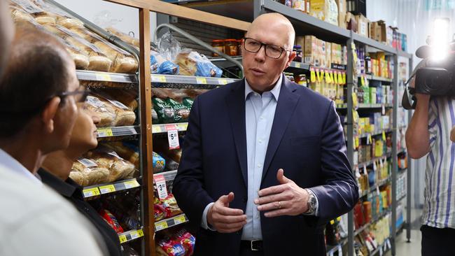 Opposition Leader Peter Dutton in August met with local shop owners in Mitchelton in Brisbane. Picture: Tertius Pickard / NewsWire