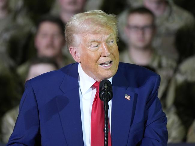 President Donald Trump speaks to members of the Michigan National Guard at Selfridge Air National Guard Base. Picture: AP Photo/Alex Brandon