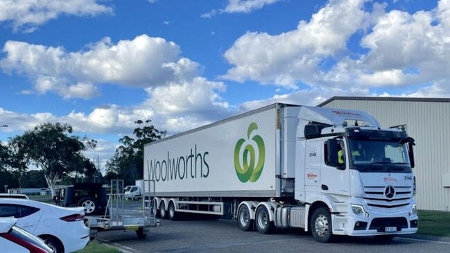 A truck has had to take a lengthy inland route to avoid flood-affected roads. Picture: Supplied by Woolworths