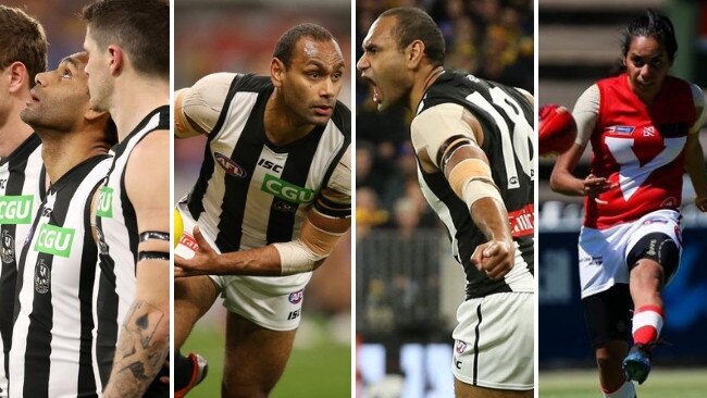 Travis Varcoe put in a stunning performance as the Pies and Eagles honoured his sister Margaret, who died last week after an on-field incident.