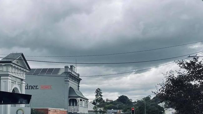 Rain clouds looming over Mary St, Gympie on Thursday June 3, 2021.