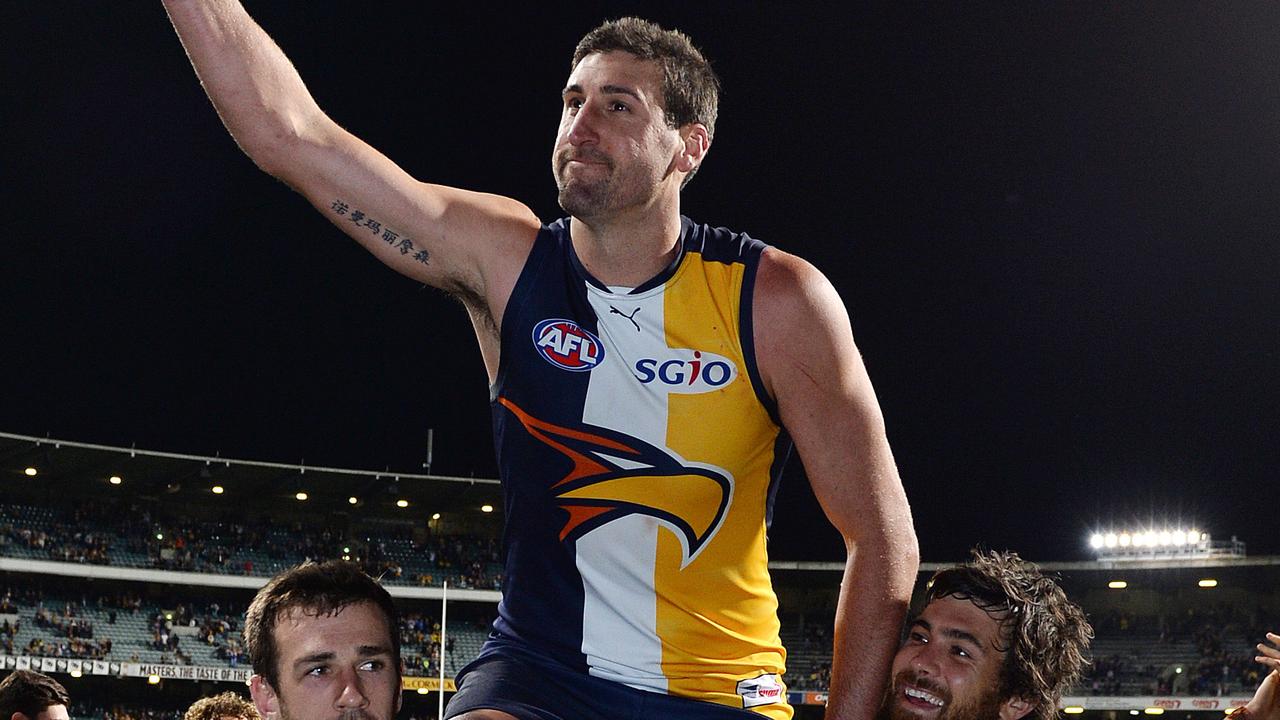 Josh Kennedy (right) wants West Coast to keep pursuing fellow Eagles champion Dean Cox to be their next coach. Picture: Daniel Wilkins