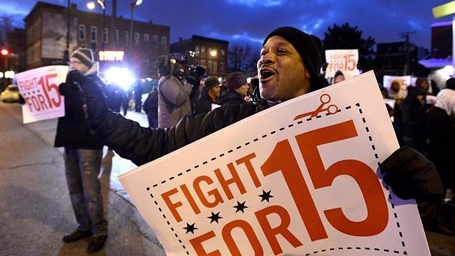 Rallies in Chicago as workers fight to be paid $15 an hour. Picture: AP. 