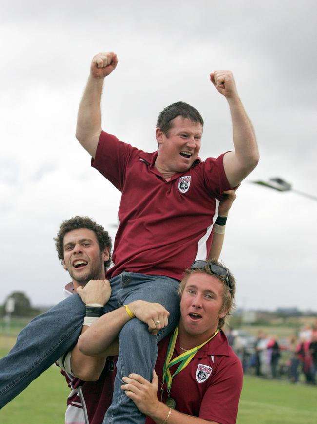 Smartland Cup grand final between Tugun and Burleigh Heads. Burleigh coach Paul Khan celebrates.