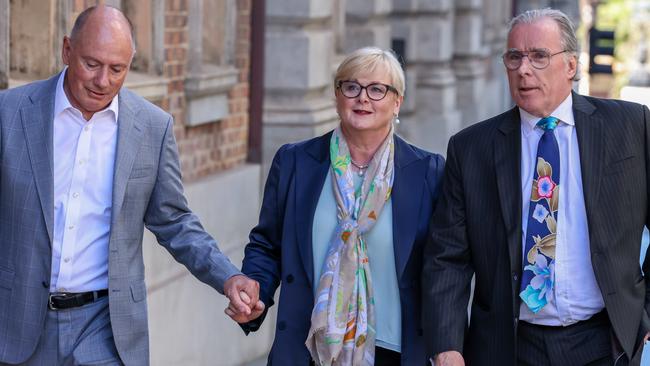 Linda Reynolds, centre, may still pursue defamation claims against Brittany Higgins and David Sharaz despite a public apology from the former Liberal staffer. Picture: Colin Murty