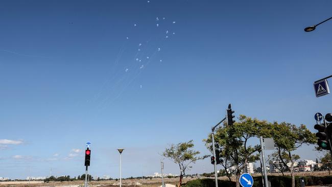 Israel's Iron Dome missile defence system intercepts rockets fired from Lebanon in the Haifa district. Picture: Jack Guez / AFP