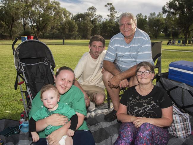 Alex Thompson, Megan Thompson, Ashley Kerridge, Michael Reynolds, Lyndell Reynolds at the 2024 Mildura Christmas Carols. Picture: Noel Fisher