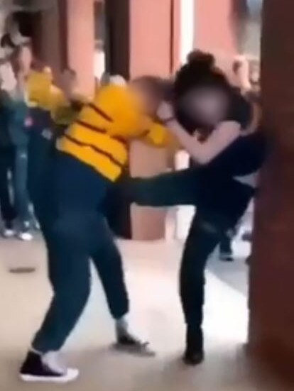 Students fighting at Golden Grove High School in a video that was posted to social media. Picture: Supplied