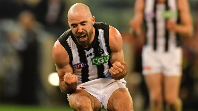 You’d be as pumped as Steele Sidebottom if you knew you had 17 of 22 in Melbourne. Picture: Stephen Harman