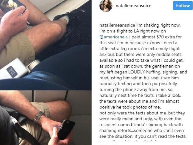 Natalie Hage wrote about her experience on Instagram. Picture: Instagram/nataliemeansnice