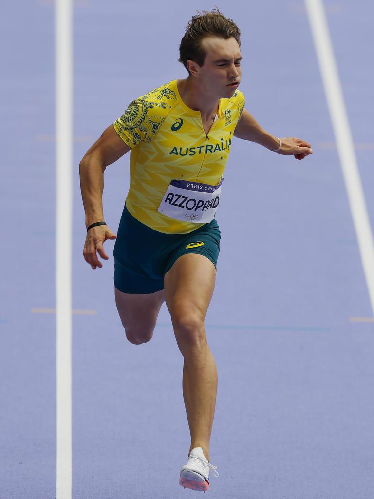 Azzopardi during his 100m heat. Pic: Michael Klein