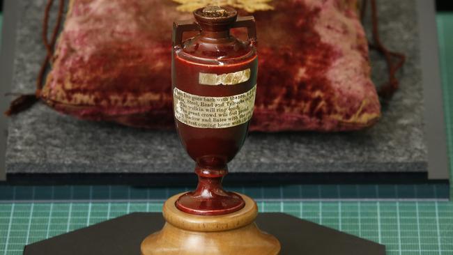 Cricket's Holy Grail the Ashes will be on display at the State Library for a new exhibition called Velvet, Iron, Ashes. Picture: David Caird