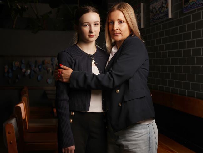 Ayva Munday 15 with mum Aleyce Munday.   Ayva has experienced extreme levels of bullying at several schools. Picture: Nikki Davis-Jones