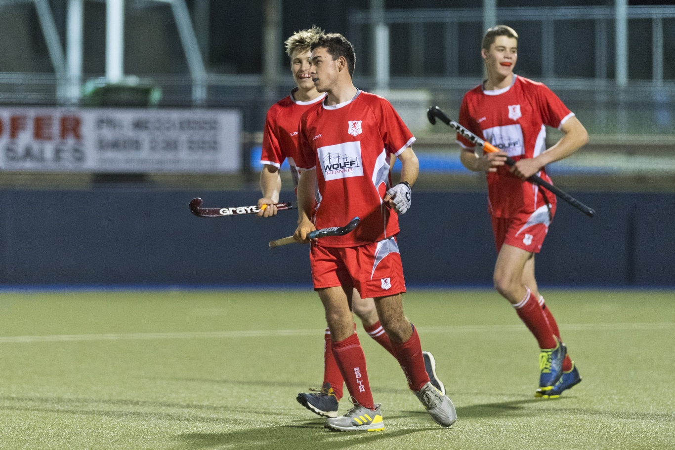 Joshua Bidgood (centre) scored for Red Lion against Newtown in Toowoomba Hockey COVID Cup men round four at Clyde Park, Friday, July 31, 2020. Picture: Kevin Farmer