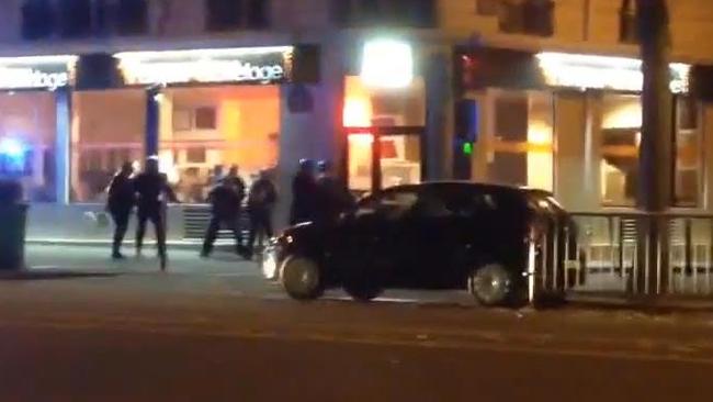 Terrifying ... footage has emerged of French police locked in a shootout with terrorists in Paris. Picture: Patrick Zachmann/YouTube