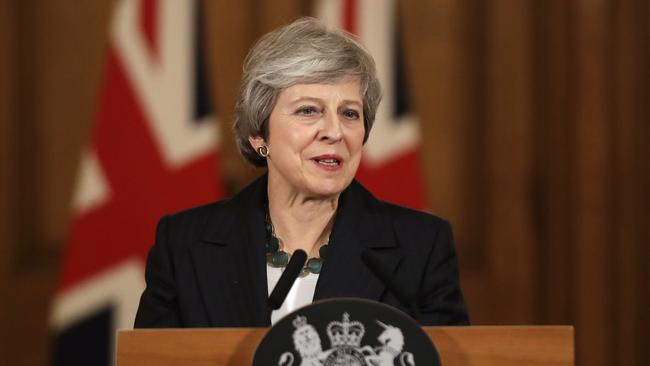 Britain's Prime Minister Theresa May gives a press conference inside 10 Downing Street in central London this morning.