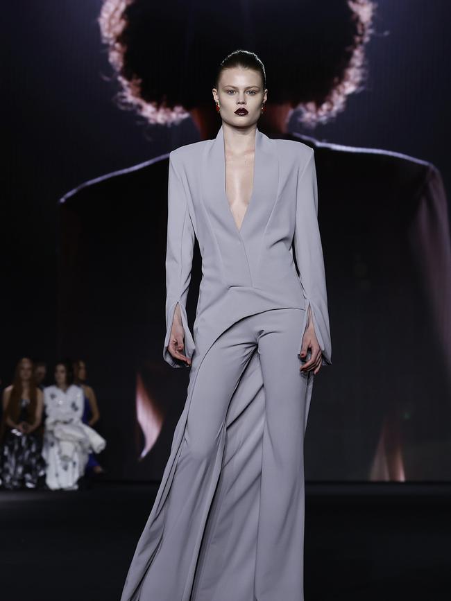 Relaxed tailoring! A model walks the runway during the MARIAM SEDDIQ show at Australian Fashion Week 2025 at Carriageworks on May 15, 2025 in Sydney, Australia. (Photo by Brendon Thorne/Getty Images)