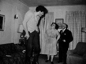 Eddie Carmel and his parents at their home in the Bronx. Picture Diane Arbus