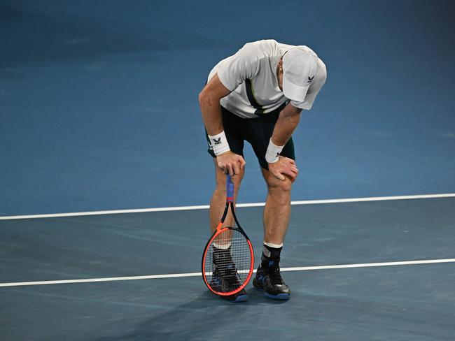 Britain's Andy Murray reacts as he plays against Spain's Roberto Bautista Agut during their men's singles match on day six of the Australian Open tennis tournament in Melbourne on January 21, 2023. (Photo by Manan VATSYAYANA / AFP) / -- IMAGE RESTRICTED TO EDITORIAL USE - STRICTLY NO COMMERCIAL USE --