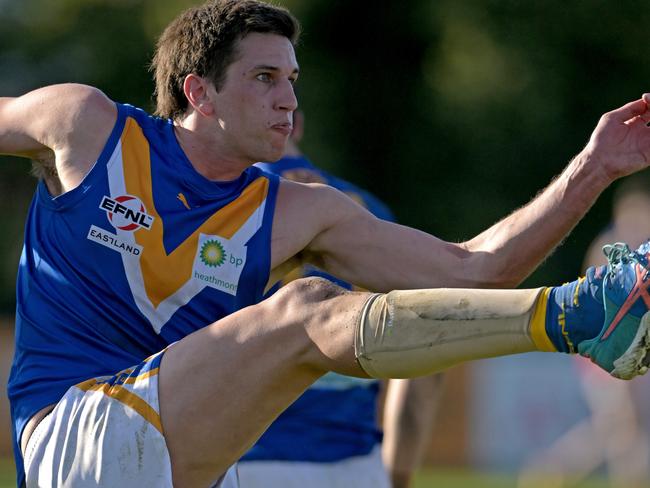 HeathmontÃs Nathan Mullenger-Mchugh during the EFL Division 2 2023: Heathmont v Mulgrave - elimination final football match in Nunawading, Sunday, Aug. 20, 2023. Picture: Andy Brownbill