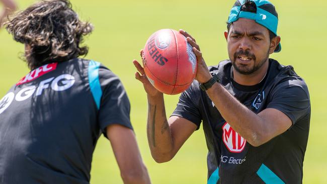 New recruit Junior Rioli goes through his paces. Picture: NCA NewsWire / Naomi Jellicoe