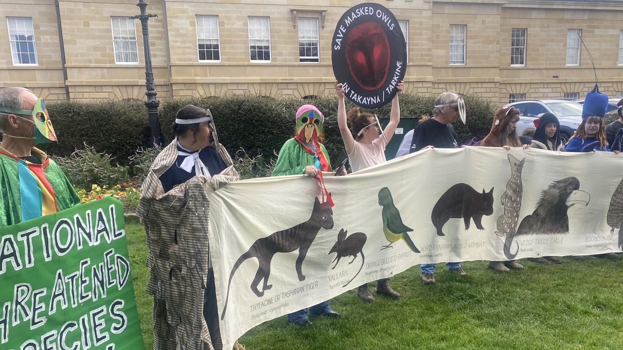 Protestors rally on parliament lawns for Threatened Species Day