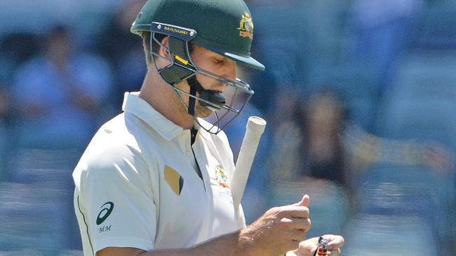 Mitch Marsh leaves the WACA after being dismissed for 26 in the second innings. Picture: Daniel Wilkins