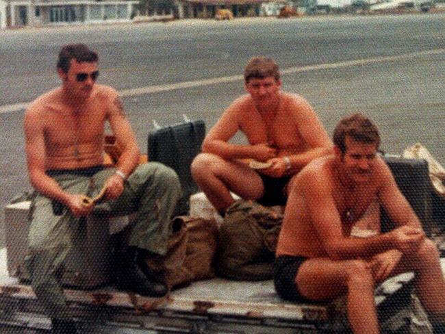 Former RAAF serviceman Vietnam War veteran Mick Sheean (l) with (l-r) John Hansen and Ian 