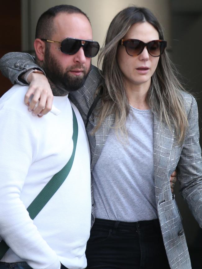 Sarah Gatto supported by a friend outside court. Picture: AAP