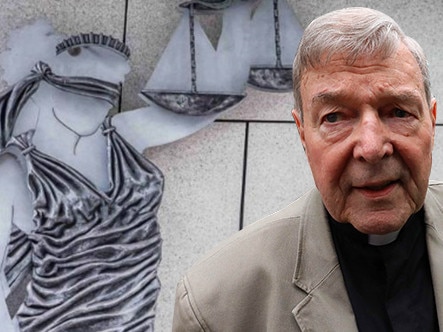 Cardinal Pell and the County Court. Digitally altered image