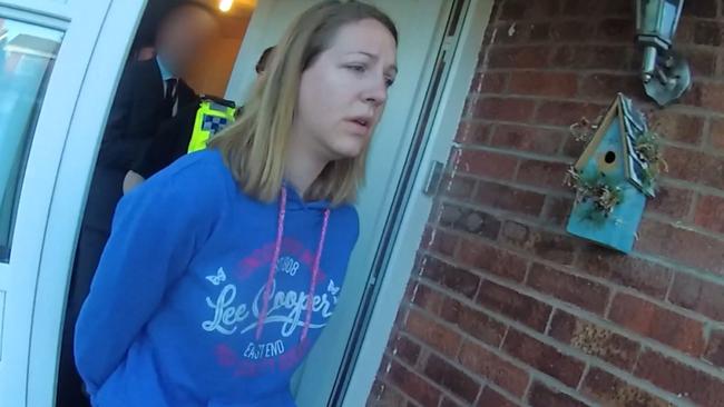 Lucy Letby being arrested at home in Chester on July 3, 2018. Picture: AFP.