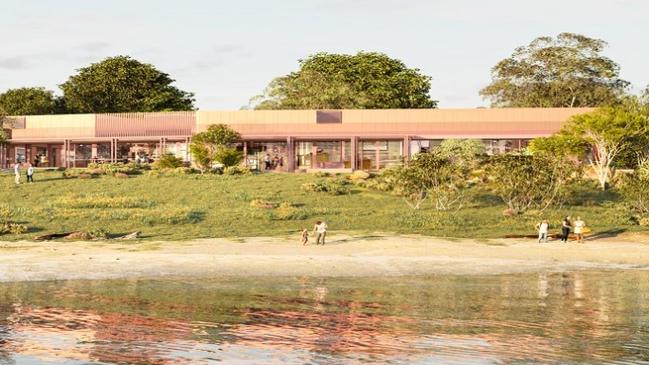 An artist’s impression of a proposed arts and cultural centre at Deanbilla Bay, Dunwich, Minjerribah, North Stradbroke Island. PHOTO: Quampi