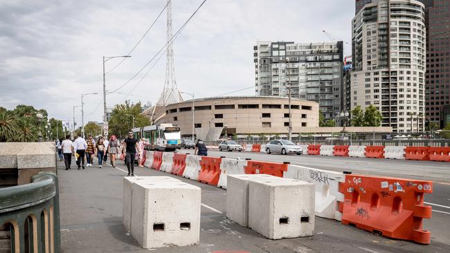 Bollards on Princes Bridge. Picture: Jake Nowakowski